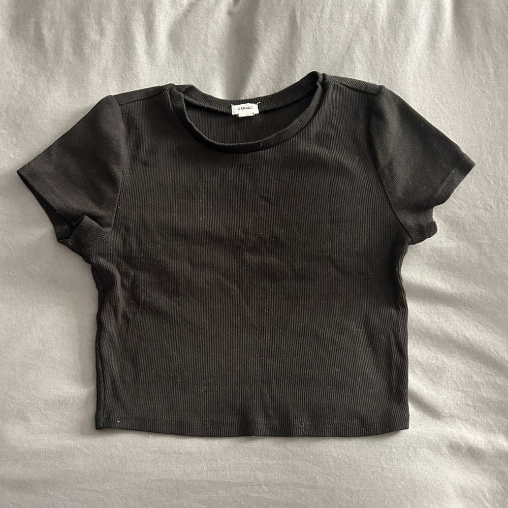 Garage Black Ribbed Short Sleeve Tee
